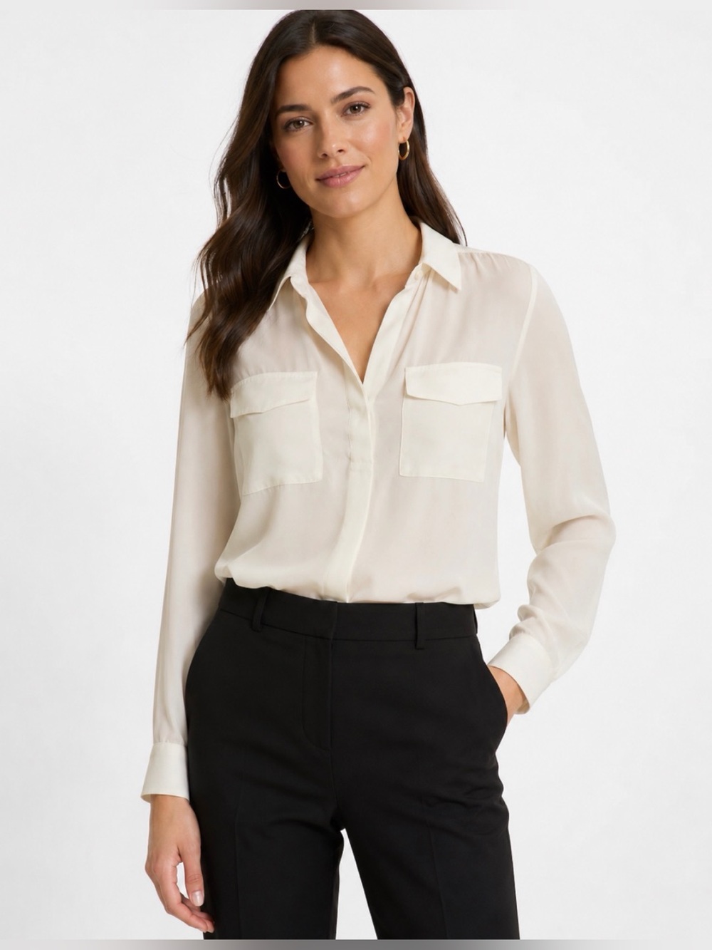 Ann Taylor Classic Cream Button-Front Women's Blouse - Medium